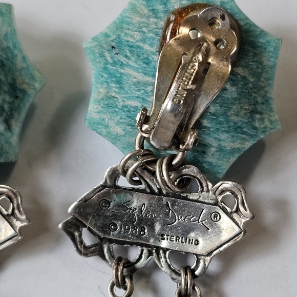 RARE! Autentic 1988 Stephen Dweck Sterling Silver Turquoise Clip on Earrings! - Picture 6 of 8